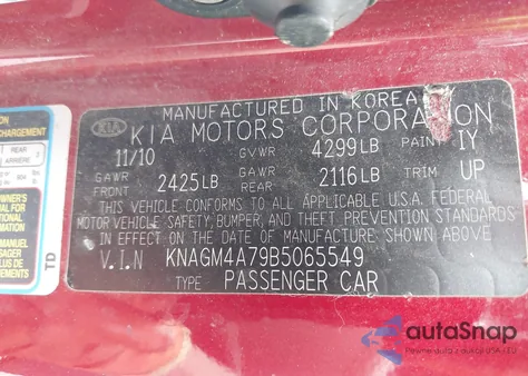 2011 Kia Optima Lx z USA, uszkodzony, nr VIN KNAGM4A79B5065549